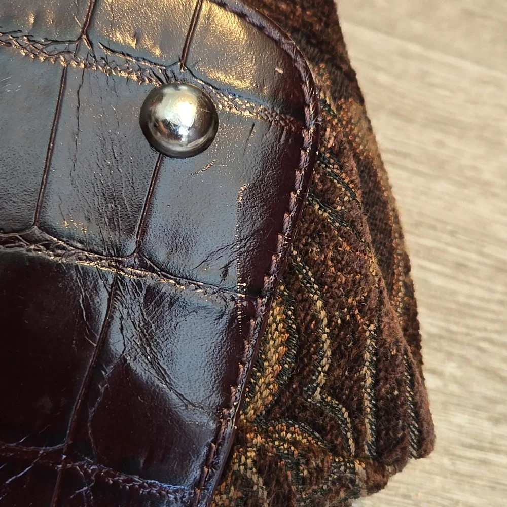 Fossil Chocolate Brown Patterned Velvet Tote Handbag